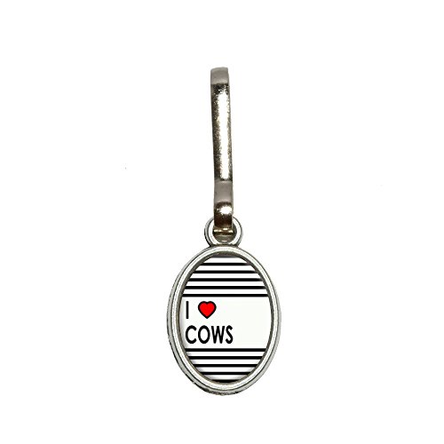 Graphics and More I Love Heart Cows Antiqued Oval Charm Clothes Purse Luggage Backpack Zipper Pull