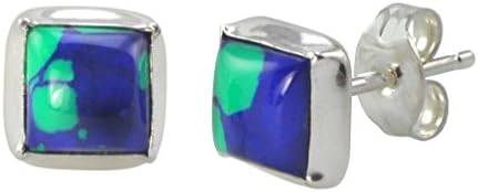 Pananna Jewelry Silver-tone 7mm Square Azurite Malachite Stud Earrings