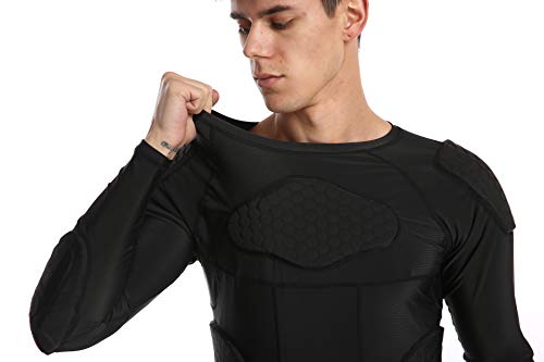 Men's Padded Compression Shirt-Long Sleeve Padded Football Protective Rib Chest Back Protector for Football Basketball Baseball Soccer Hockey Paintball Rugby Parkour Bike Snowboard