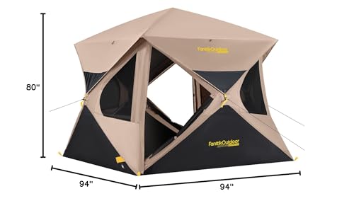 FanttikOutdoor Alpha C4 Ultra Camping Tent 4 Person Pop Up Instant Cabin Setup in 60 Seconds Portable Hub Tent with Rainfly & Windproof for Outdoor Camping & Overlanding, Khaki