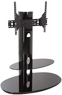AVFWood Column TV Stand - Affinity Chepstow Oval Combi Floorstand Unit, upto 65" & 45kg -Universal VESA Mount - Swivel & Height Adjustable - Grained Black with Black Glass Shelf