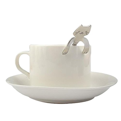 YJYdada 1 Piece Cute Cat Spoon Long Handle Spoons Flatware Drinking Tools Kitchen Gadget - Thumbnail 3