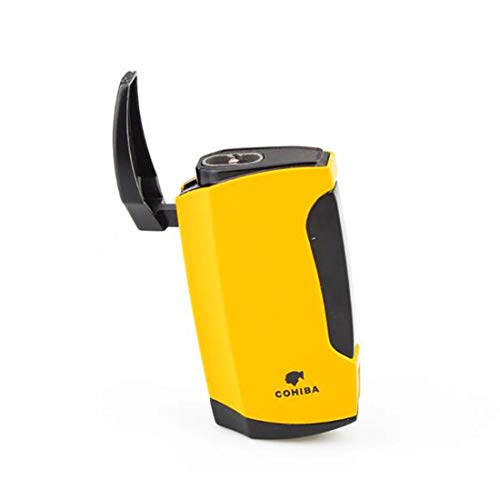 Cohiba Cigar Torch Lighter with Punch 2 Torch Jet Flame Butane Refillable High Quality Lighters Without Gas (Yellow)