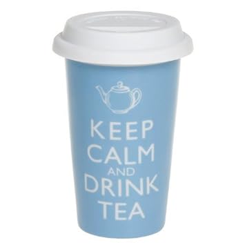 Keramikbecher To Go, mit Silikondeckel, doppelwandig, Design: Keep Calm and Drink Tea
