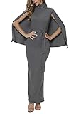 LaSuivuer LaSuiveur Women's Elegant Party Bodycon Turtle Neck Evening Poncho Long Dress