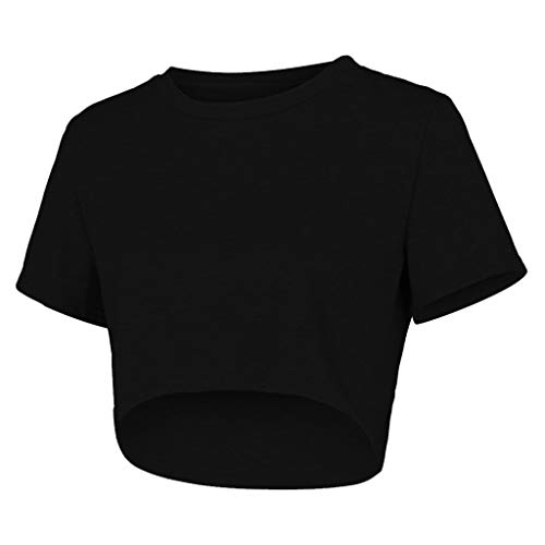 YEZIJIN Fashion Womens Ladies Summer Pure Color Midriff Short Casual Tops T-Shirt Sexy T-Shirt Blouse Tee 2019 New Black