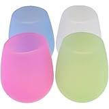 DEWEL Silicone Wine Glasses Set of 4 Outdoor Wine Glasses Unbreakable Silicon Wine Cups 12 oz Dishwasher Safe Shatterproof Stemless Wine Glass for Travel Picnic Camping BBQ