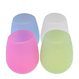 DEWEL Silicone Wine Glasses Set of 4 Outdoor Wine Glasses Unbreakable Silicon Wine Cups 12 oz Dishwasher Safe Shatterproof Stemless Wine Glass for Travel Picnic Camping BBQ