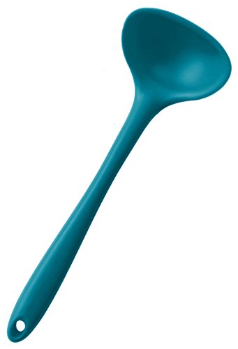 StarPack Premium Silicone Ladle Spoon with Hygienic Solid Coating, Soup Ladle with Bonus 101 Cooking Tips (Teal Blue)