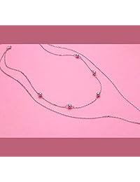 FLYOW Double Layered Necklace S925 Sterling Silver Choker Y Lariat Necklace Jewelry Gifts for Women Girls