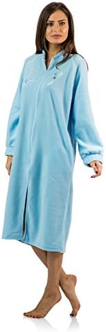 Casual Nights Women's Zip Up Front Long Fleece Robe House Dress
