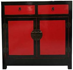 Etnicart - Red and black Chinese cabinet-90x86x40-Massello