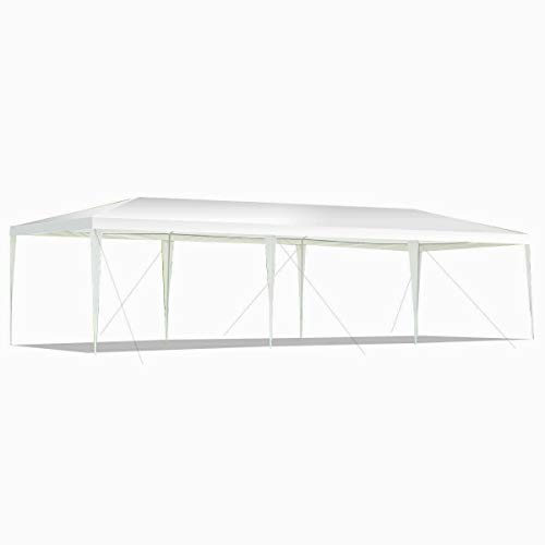 AyaMastro Outdoor 10 Feet x 30 Feet Gazebo Canopy Party Shelter White Tent with 8Pieces Side Wall with Ebook