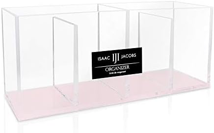 Isaac Jacobs 4-Compartment Clear Acrylic Organizer- Makeup Brush Holder- Storage Solution- Office, Bathroom, Kitchen Supplies and More (Pink)