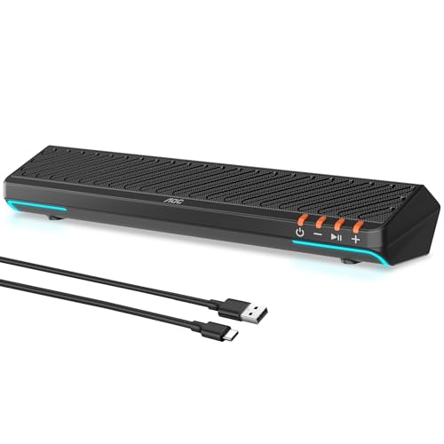 AOC ACS3640 Caixa de Som para PC Gamer 10W RMS, Soundbar Estéreo USB, Alto Falante Estéreo com Iluminação RGB, Plug and Play, Alto-falantes para Computador de Mesa, Tablet, telefone celular