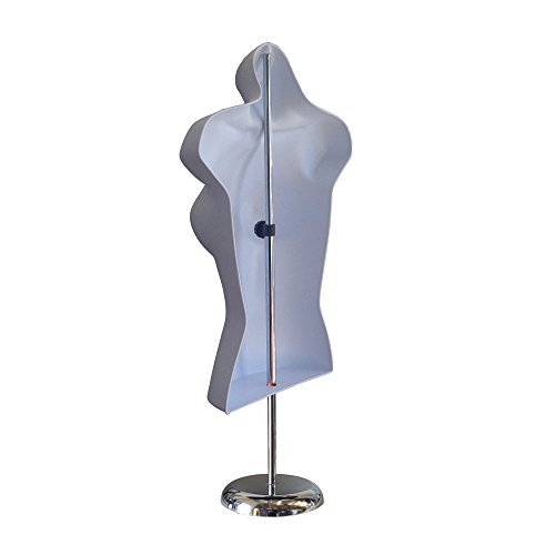 EZ-Mannequins - Female Hollow Back Torso Mannequin for T-shirts, Trade shows and Photography - Deluxe 8" Metal Base & Stand - Easy to assembly and transport. For Indoor or Outdoor displays. (White)