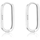 MWTOWM Sterling Silver Oval Hoop Earrings, 18mm Length, Gold Plated, Minimalist Design
