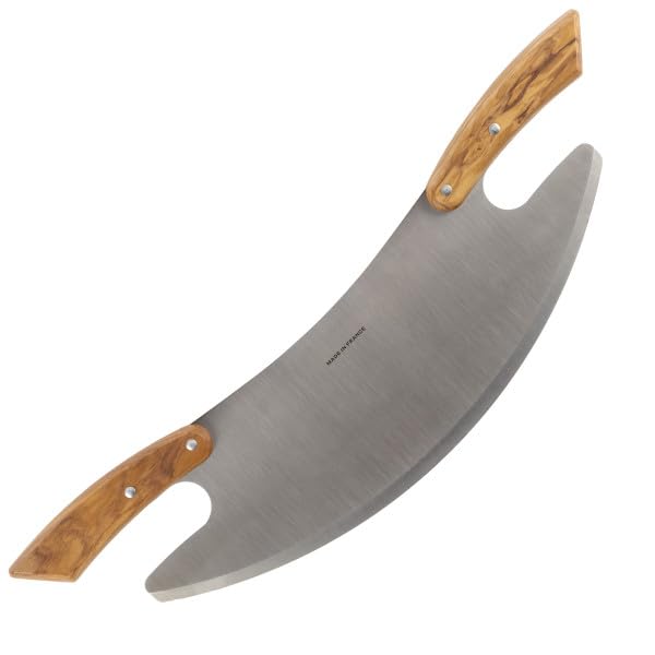 Photo 1 of 17” Pizza Cutter Rocker Blade - Stainless Steel Slicer with Double Olivewood Handles for Easy Cutting - Large Mezzaluna Chopper - Pizza Oven Accessories by Classic Cuisine