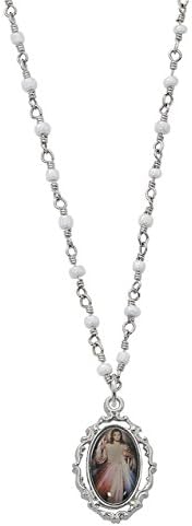 Divine Mercy Pendant with Rhodium Plated Pewter Medal - Gift Boxed