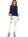 MakeMeChic Women's Elegant Bell Sleeve Striped High Low Blouse Shirt Top Navy L