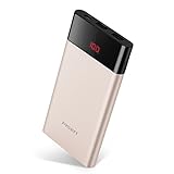 Slim Portable Charger，Power Bank 10000mah, PISEN Battery Pack with LED Display, Dual USB External Battery Charger [Anti-Fingerprint] for iPhone, iPad, Samsung, Nexus and More (Gold)