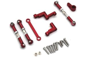 RWLZLB Steering Assembly, Tie Rod, Servo Arm Kit, Metal Upgrade Spare Parts Accessories for Hyper Go H16BM H16GT H16DR H16PL MJX 16207 16208 16209 16210 H16 1/16 Model RC Car (Red)