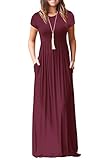 RBwinner Women's Short Sleeve Maxi Dress With Pockets Plain Loose Swing Casual Floor Length Long Dresses
