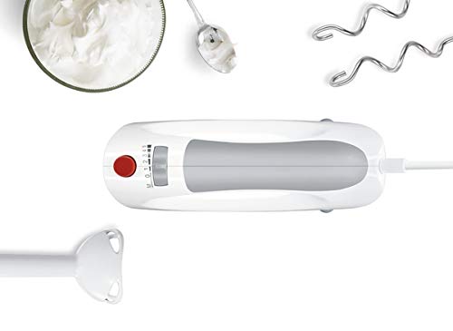 Bosch Handrührer MFQ3540, Handrührgerät, 2 Rührbesen, 2 Edelstahl-Knethaken, spülmaschinengeeignet, 5 Stufen, Pürierstab, Mixbecher, 450 W, weiß 5