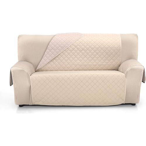 ECOMMERC3 | 4 Seater XL Super Adjustable Sofa Cover - 4 Seater XL Reversible Beige/Linen Quilted and Extra Soft 100% Made in Spain