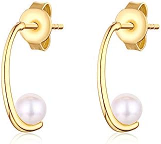 ERJQ Earrings Pearl Earrings, Simple and Refined 9K Gold Plated Rare Pearl Earrings Short Temperament Personality Female Earrings