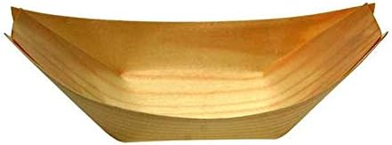 50 mini wooden trays, a biodegradable pirogue, 14 x 7.7 x 2 cm