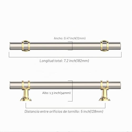 9BUILD 10 Pieces 128MM Nickel Gold Cabinet Handles Kitchen Handles Furniture Zinc Alloy EU0044