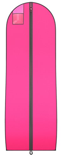 Gusseted Garment Bag - For Prom Dresses and Bridal Wedding Gowns - Travel Folding Loop, ID Window - 72" x 24" - Hot Pink and Black Trim - 2017 Collection by Your Bags - Thumbnail 4