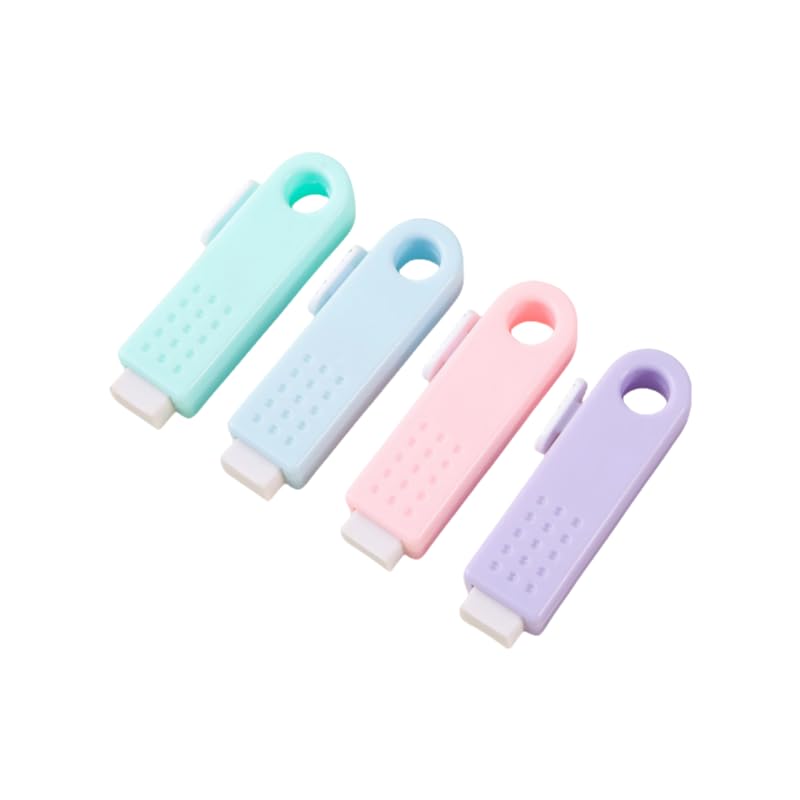 4 Stretchable Colored Push-Pull Erasers Sliding Stretchable Erasers with Plastic Sleeves Suitable for Students and Children's Writing and Office Supplies