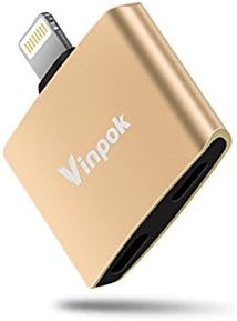 iPhone 7 Splitter, Vinpok Dual Lightning Adapter &amp; Splitter for iPhone 7 / 7 Plus, Lightning Splitter Audio &amp; Charge and Sync Data Compatible for iOS 9.2-11 System (Gold)