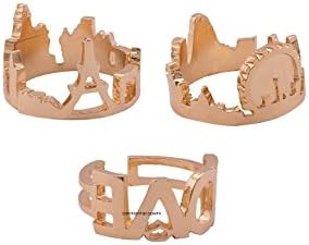 Fabula Jewellery Combo of 3 Gold Paris, Love & Crown Fashion Ring Set for Women & Girls (RJD37R2) - Gold