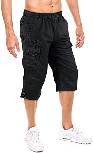 KEFITEVD Men's Cotton 3/4 Capri Shorts Casual Military Elastic