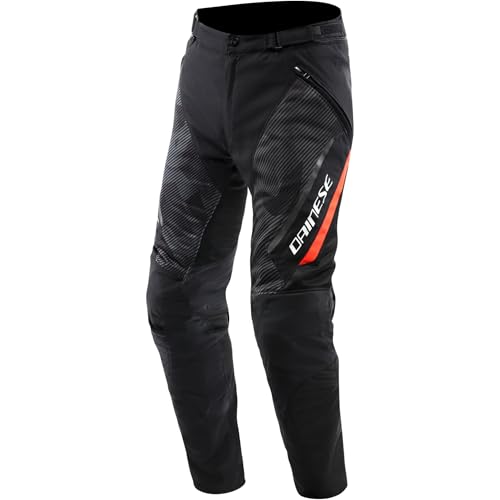 Dainese - Drake 2 Super Air Tex Pants, Mesh Motorcycle Trousers, Ventilated and Lightweight, with Removable Protectors, Men, Black/Anthracite/Red-Fluo, 58