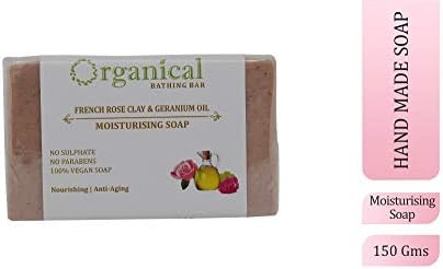 ORGANICAL French Rose Clay & Geranium Oil Soap (Moisturising Bar) | Sulphate & Parabens Free | 150 Gms