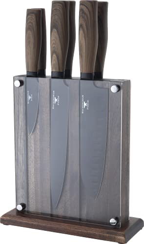 Rockingham Forge Forester Series 7-Piece Knife Block Set, lame nere e manici effetto legno, RF-618/7P