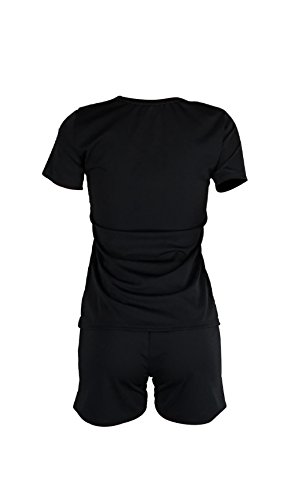 VLUNT Womens Letter Print Outfits Short Sleeves T Shirt and Short Pants 2 Piece Set Tracksuits,Black-L - Thumbnail 6