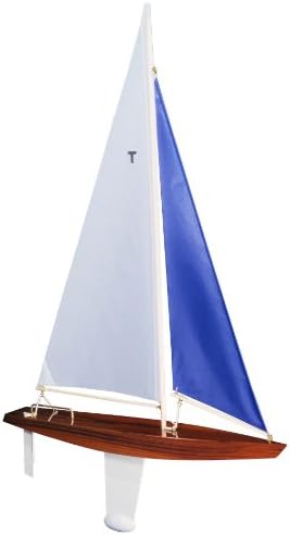 T Class Racing Sloop Finished (White/blue) - Floating Model Sailboat, Toy Sailboats that Sail, Toy Sailboats that Float, Toy Sailboat Wood, Toy Sailboat Wooden - It Really Sails!