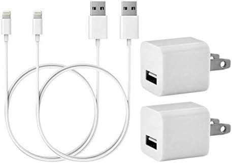 Sill Charger Set 2x 3 Feet 1M Data Transfer Syncing 8 Pin USB+2x 1A Wall port charger for Iphone 5 5s 5c 6 6S 7 plus Ios 10 Compatible (White 2X2)