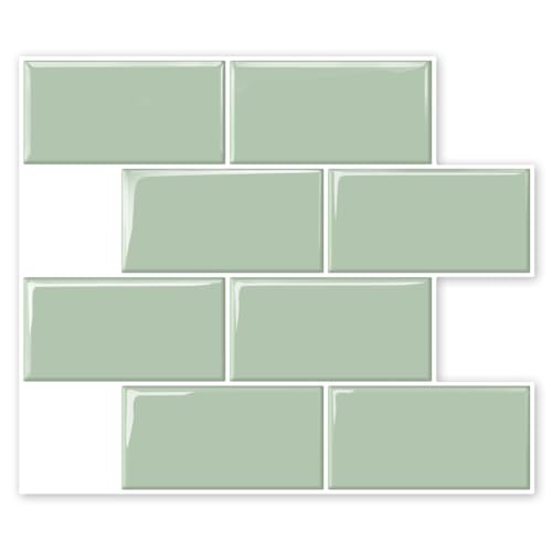 Placa Pastilha Adesiva Resinada 3D Sticksy Revestimento Decorativo Impermeável para Cozinha Banheiro (Verde Subway - 30,5 x 26 Cm)