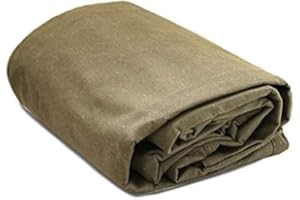 WHITEDUCK Canvas Tarp 18 oz. Heavy Duty Waterproof UV Resistant, Rustproof Grommets, Industrial & Commercial Use Cloth Tarps (Cut Size: 6x8, Finished Size: 5'6"x7'6", Olive Drab)