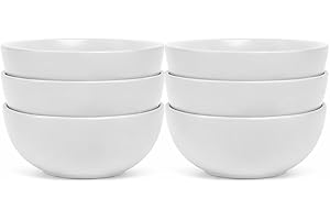Opalware Plain Square Soup Bowl Set of 6, 5 Inch White Cereal and Soup Bowls, Lightweight and Stackable Bowls for Rice, Pasta