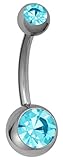 14g Titanium Double Jeweled Aqua Blue CZ Crystal Belly Button Ring