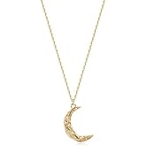 Sugar and Cloves 18k Karat Yellow Gold Plated Hammered Crescent Moon Pendant 16 inch lip chain Necklace Jewelry Gift for Women, Nickel Free, Hypoallergenic, Waterproof