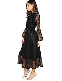 Romwe - Elegante farol de malla para mujer, manga larga, cuello acampanado, vestido formal de cóctel