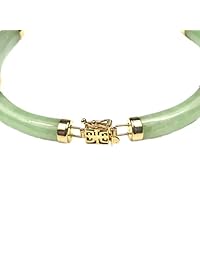 14 K Amarillo Oro Natural Nephrite Verde Jade Curved Enlace Pulsera